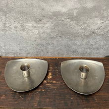 Load image into Gallery viewer, Vintage 1930s Stainless Steel Empire Made Triangular Candlesticks Pair - By Prices