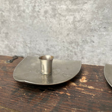 Load image into Gallery viewer, Vintage 1930s Stainless Steel Empire Made Triangular Candlesticks Pair - By Prices