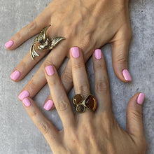 Load image into Gallery viewer, Vintage Gold Colour & Brown Stone Cocktail Ring