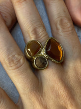Load image into Gallery viewer, Vintage Gold Colour & Brown Stone Cocktail Ring