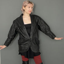 Load image into Gallery viewer, Vintage Mid 80s Black Patchwork Leather Blazer Coat Jacket