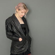 Load image into Gallery viewer, Vintage Mid 80s Black Patchwork Leather Blazer Coat Jacket