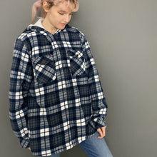 Load image into Gallery viewer, Vintage 90s Blue & White Fleece Lined Zip Up Lumber Oversized Hooded Jacket Top by Lee Cooper