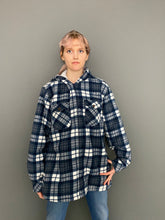 Load image into Gallery viewer, Vintage 90s Blue & White Fleece Lined Zip Up Lumber Oversized Hooded Jacket Top by Lee Cooper