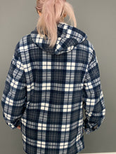 Load image into Gallery viewer, Vintage 90s Blue & White Fleece Lined Zip Up Lumber Oversized Hooded Jacket Top by Lee Cooper