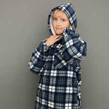 Load image into Gallery viewer, Vintage 90s Blue & White Fleece Lined Zip Up Lumber Oversized Hooded Jacket Top by Lee Cooper