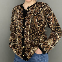 Load image into Gallery viewer, Vintage 80s Knitted Gold Button Tapestry Type Cardigan