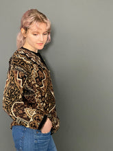 Load image into Gallery viewer, Vintage 80s Knitted Gold Button Tapestry Type Cardigan
