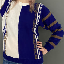 Load image into Gallery viewer, Vintage 80s Purple & White Abstract Jumper Top
