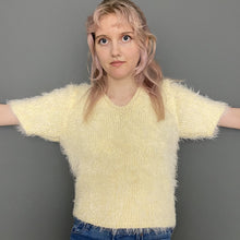 Load image into Gallery viewer, Vintage 80s Ultra Soft & Fluffy Pale Yellow Short Sleeve Jumper Top