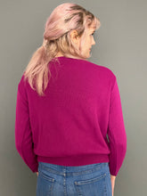 Load image into Gallery viewer, Vintage 80s Fuchsia Pink Knitted Button Top Embroidered Jumper