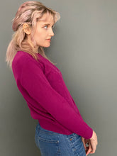 Load image into Gallery viewer, Vintage 80s Fuchsia Pink Knitted Button Top Embroidered Jumper