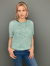 Load image into Gallery viewer, Vintage Mid 80s Pale Blue Sequin Glitter Crochet Sparkle T-Shirt Top by Jacques Vert