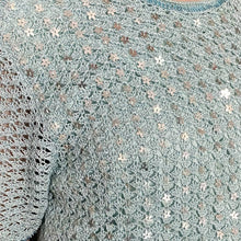Load image into Gallery viewer, Vintage Mid 80s Pale Blue Sequin Glitter Crochet Sparkle T-Shirt Top by Jacques Vert