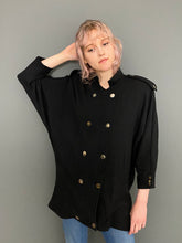 Load image into Gallery viewer, Vintage 80s Black Gold Button Blazer Jacket Oversize Sweatshirt Top