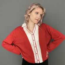 Load image into Gallery viewer, Vintage Early 80s Red & White Jumper Blouse Top