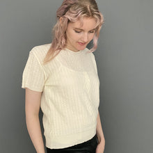 Load image into Gallery viewer, Vintage 80s Cream Crochet Knitted Style Delicate Short Sleeve Top Jumper