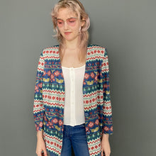 Load image into Gallery viewer, Vintage Late 80s Silky Aztec Print Button Blazer Jacket Blouse Top
