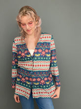 Load image into Gallery viewer, Vintage Late 80s Silky Aztec Print Button Blazer Jacket Blouse Top