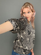 Load image into Gallery viewer, Vintage 80s Silky Long Sleeve Black & White Print Blouse Top With Side Tie by Dorothy Perkins