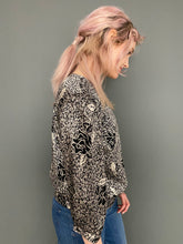 Load image into Gallery viewer, Vintage 80s Silky Long Sleeve Black & White Print Blouse Top With Side Tie by Dorothy Perkins