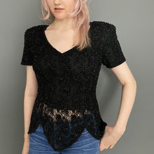 Load image into Gallery viewer, Vintage 80s Black Beaded Lace Short Sleeve Top