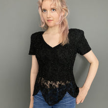 Load image into Gallery viewer, Vintage 80s Black Beaded Lace Short Sleeve Top