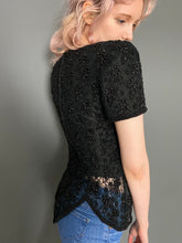 Load image into Gallery viewer, Vintage 80s Black Beaded Lace Short Sleeve Top