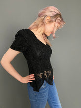 Load image into Gallery viewer, Vintage 80s Black Beaded Lace Short Sleeve Top