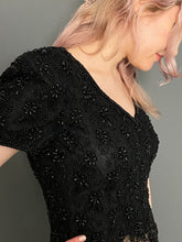 Load image into Gallery viewer, Vintage 80s Black Beaded Lace Short Sleeve Top