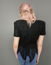 Load image into Gallery viewer, Vintage 80s Black Beaded Lace Short Sleeve Top