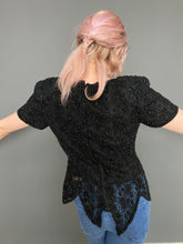 Load image into Gallery viewer, Vintage 80s Black Beaded Lace Short Sleeve Top