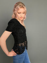 Load image into Gallery viewer, Vintage 80s Black Beaded Lace Short Sleeve Top