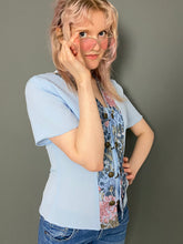 Load image into Gallery viewer, Vintage 80s Pale Blue Button & Chain Floral Lace Detailed Blouse Shirt Top