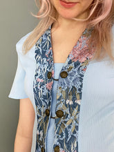 Load image into Gallery viewer, Vintage 80s Pale Blue Button & Chain Floral Lace Detailed Blouse Shirt Top