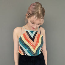 Load image into Gallery viewer, Vintage Y2K Multicoloured Chevron Sequin Spaghetti Strap Top
