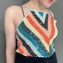 Load image into Gallery viewer, Vintage Y2K Multicoloured Chevron Sequin Spaghetti Strap Top