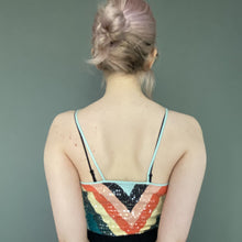 Load image into Gallery viewer, Vintage Y2K Multicoloured Chevron Sequin Spaghetti Strap Top