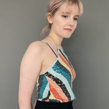 Load image into Gallery viewer, Vintage Y2K Multicoloured Chevron Sequin Spaghetti Strap Top