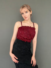 Load image into Gallery viewer, Vintage 80s Burgundy Glitter Sparkle Bandeau Spaghetti Strap Top