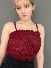 Load image into Gallery viewer, Vintage 80s Burgundy Glitter Sparkle Bandeau Spaghetti Strap Top
