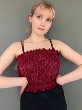 Load image into Gallery viewer, Vintage 80s Burgundy Glitter Sparkle Bandeau Spaghetti Strap Top