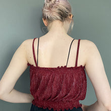 Load image into Gallery viewer, Vintage 80s Burgundy Glitter Sparkle Bandeau Spaghetti Strap Top