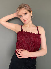 Load image into Gallery viewer, Vintage 80s Burgundy Glitter Sparkle Bandeau Spaghetti Strap Top