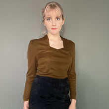 Load image into Gallery viewer, Vintage 80s Brown/Green Top With Stunning Neckline