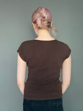 Load image into Gallery viewer, Vintage 90s Brown Satin Floral Embroidered Short Sleeve V-Neck T-Shirt Top