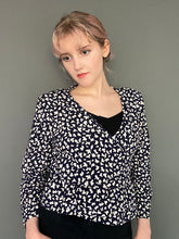 Load image into Gallery viewer, Vintage 90s Navy Blue & White Wrap Peplum Top