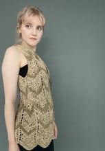 Load image into Gallery viewer, Vintage 70s Faux Suede Leather Crochet Waistcoat Top