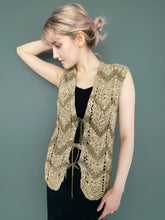 Load image into Gallery viewer, Vintage 70s Faux Suede Leather Crochet Waistcoat Top