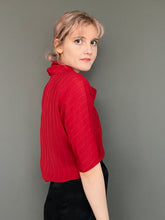 Load image into Gallery viewer, Vintage 80s Pillar Box Red Sheer Cowl Neck Striped Top Blouse